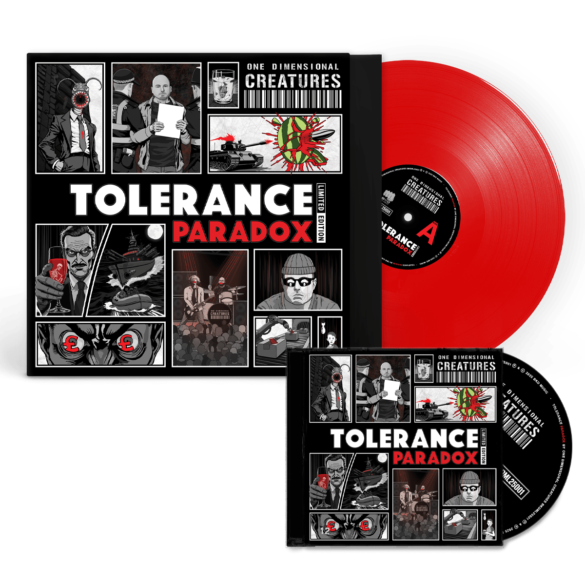 Tolerance Paradox by One Dimensional Creatures on Red Vinyl Record and CD